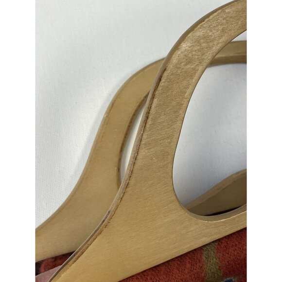 Ne-Net Orange Fair Isle Motif Knit Hobo Wooden Handle Tote Handbag Purse - Picture 7 of 10